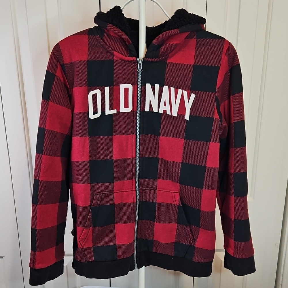 Old Navy Red and Black Checkered Zip Hoodie XL Zipup